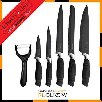 Royalty Line 5 Piece Stainless Steel Black Knife Set  + FREE BONUS (PEELER)